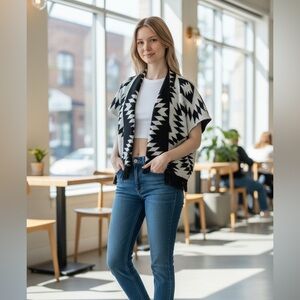 Mudd Black and White Aztec Pattern Poncho